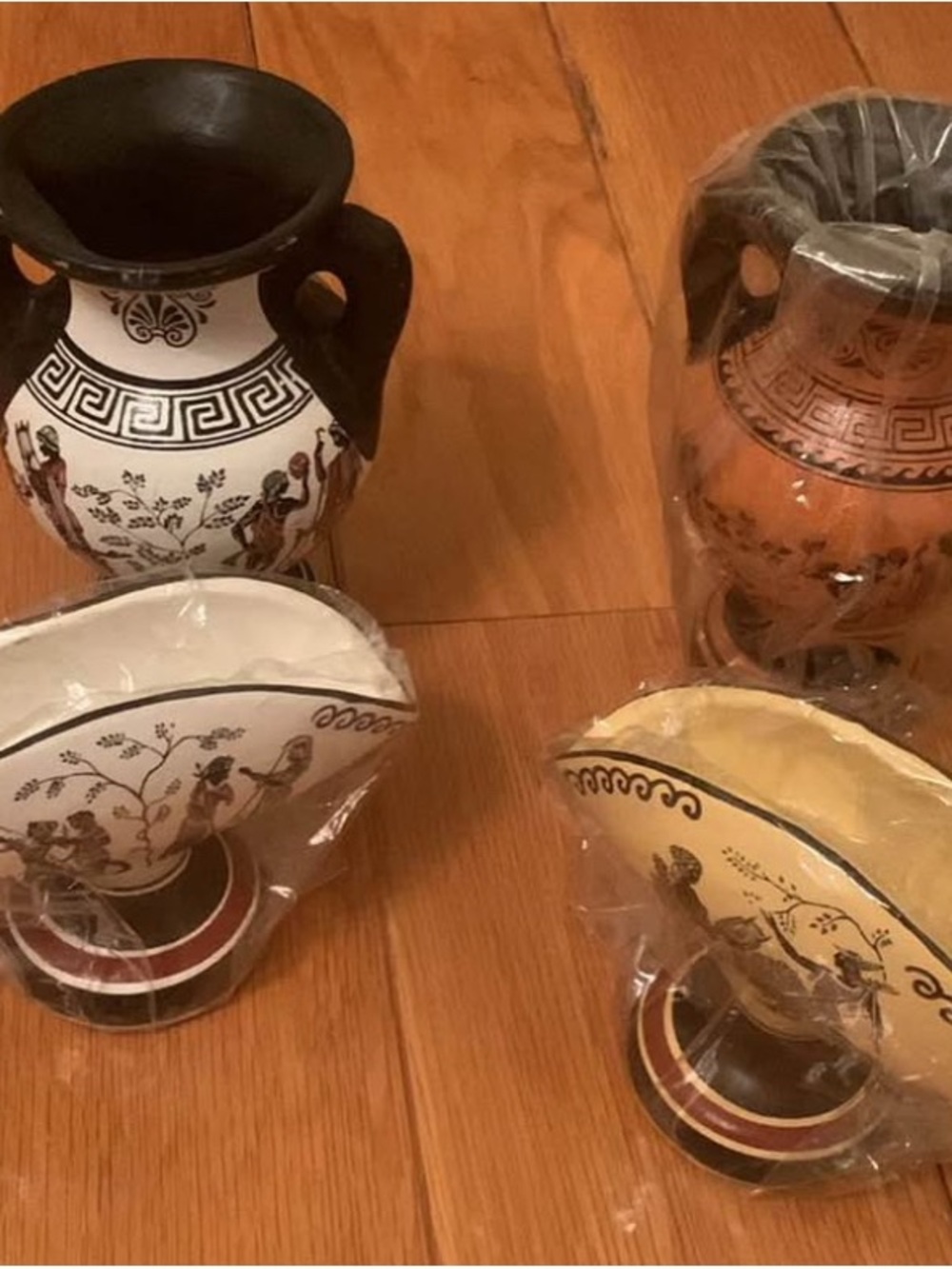 Classic Greek-Style Vase and Napkin Holder Sets in Black, White, Terracotta